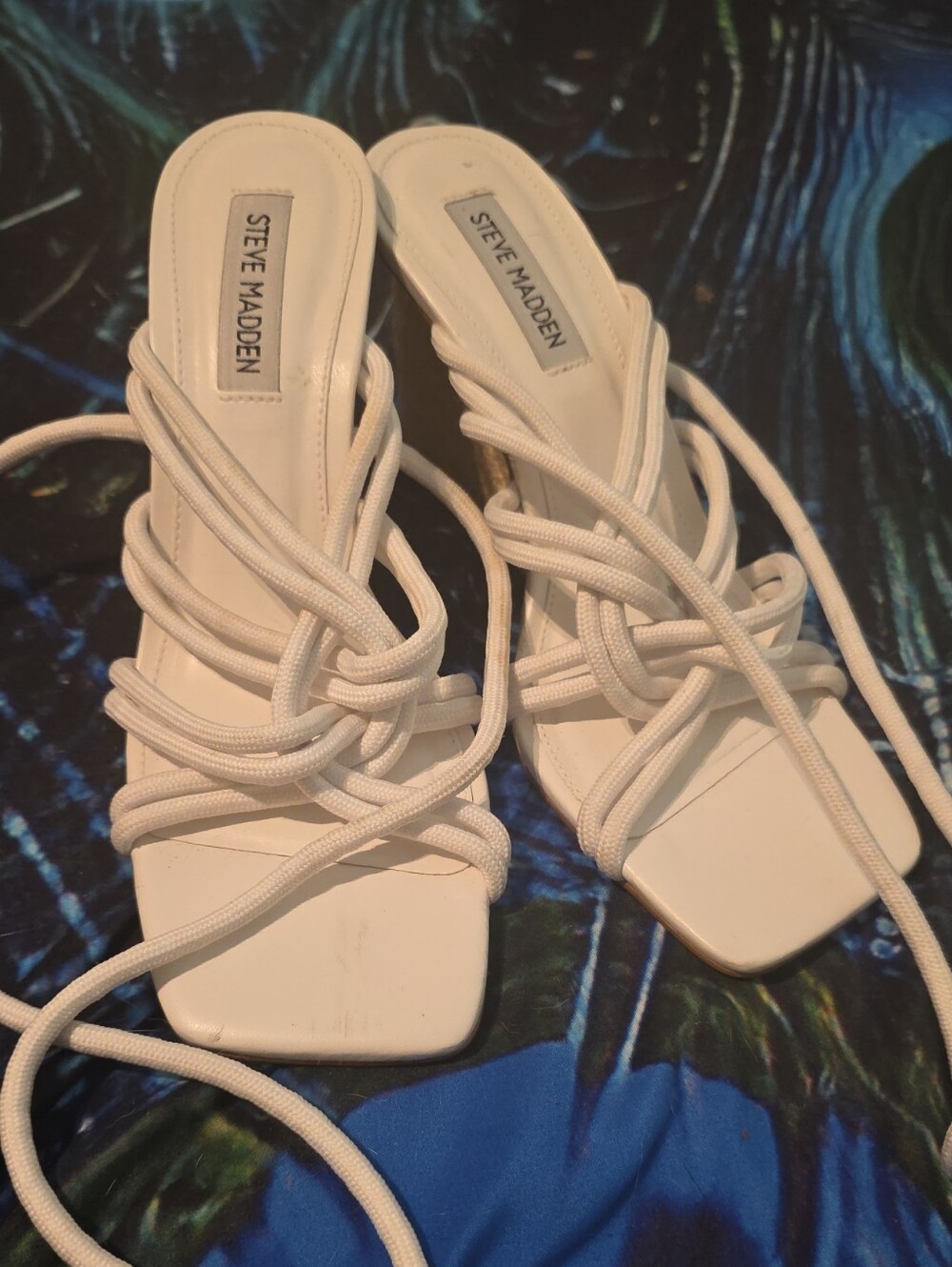 Steve Madden White Lace-Up Square Toe Heels